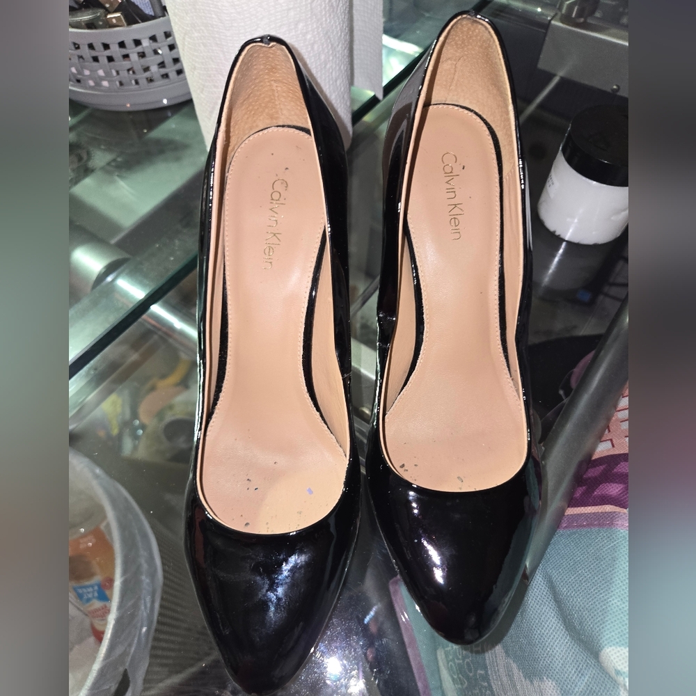 Calvin Klein Black Patent Spike Heels 8.5 New Condition